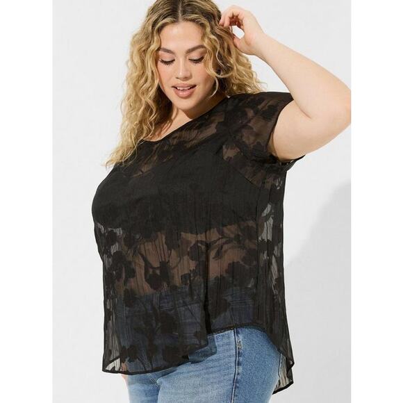 Torrid NWT Abbey black sheer overlay button back blouse top - Picture 1 of 11